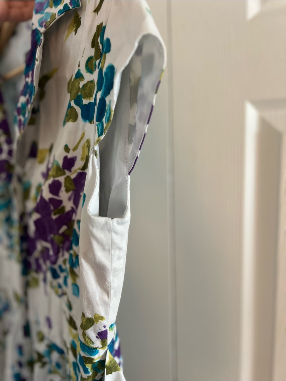 Jones New York White Midi Shirt Dress with Teal and Purple Floral Print - Picture 6 of 7